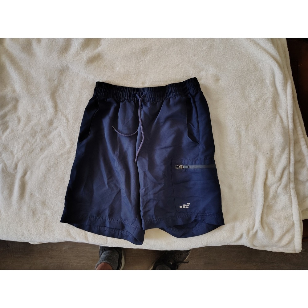 BCG Mens Navy Blue Athletic Running Shorts Zipper Pocket Elastic Waist Small